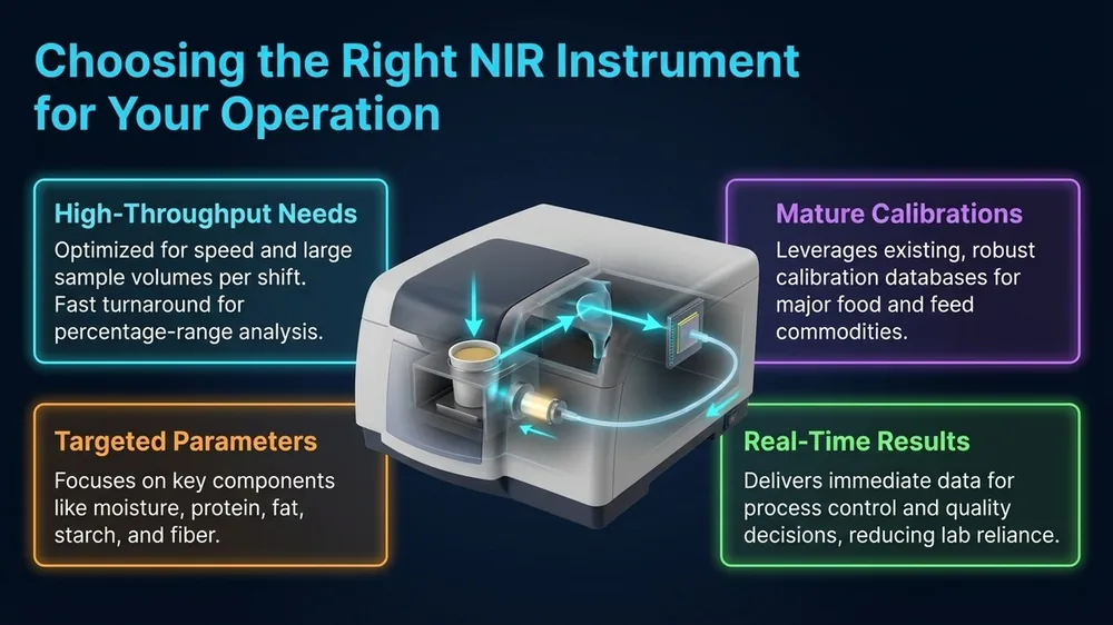 Diagram showing different types of NIR instrument architectures, from benchtop to inline process sensors, highlighting k