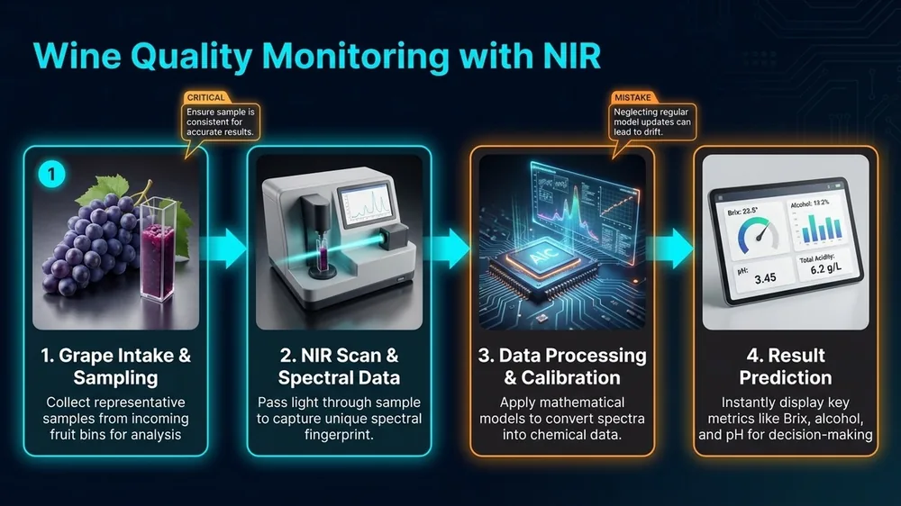 NIR transmission spectroscopy applied across winery workflow from grape intake through fermentation to finished wine