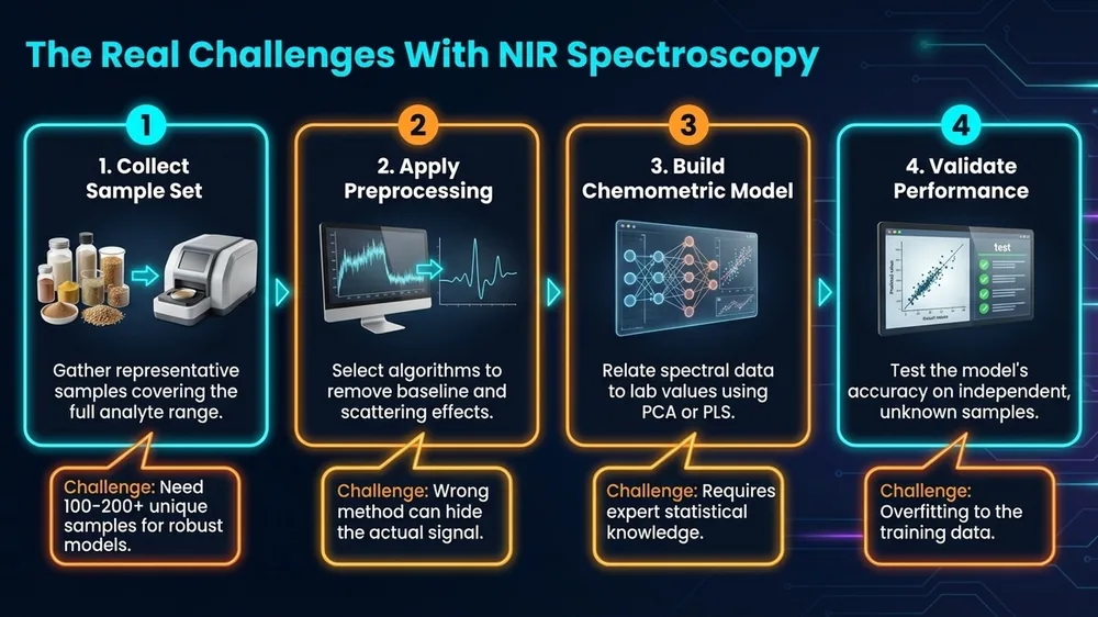 Diagram showing multivariate chemometric process used to interpret NIR grain and feed spectra for quality analysis