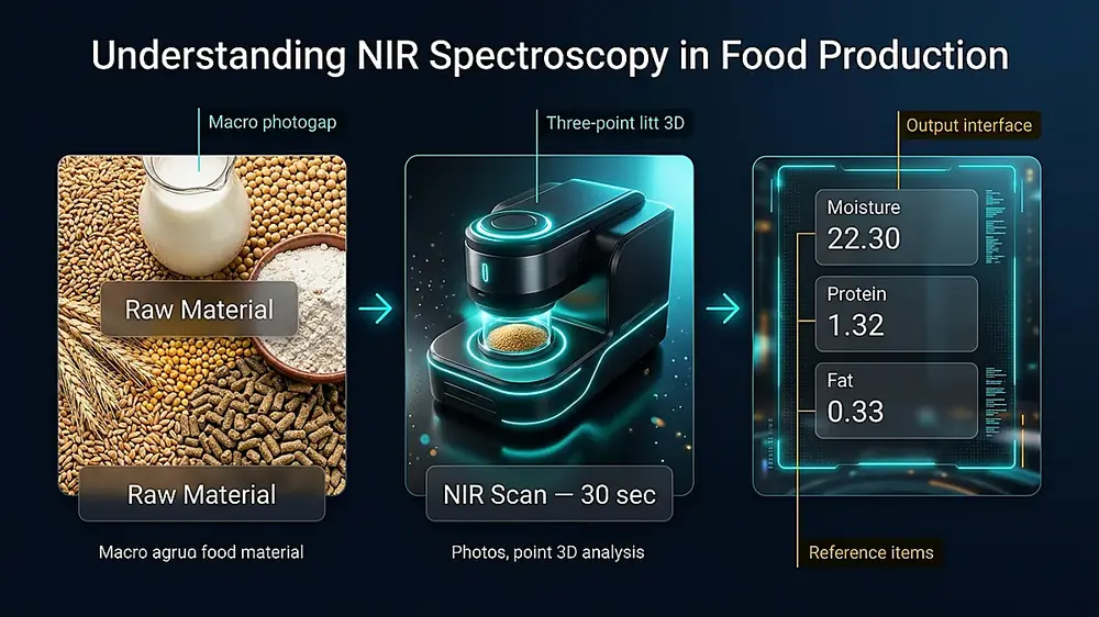 NIR spectroscopy absorption bands for water, protein, and fat in food analysis