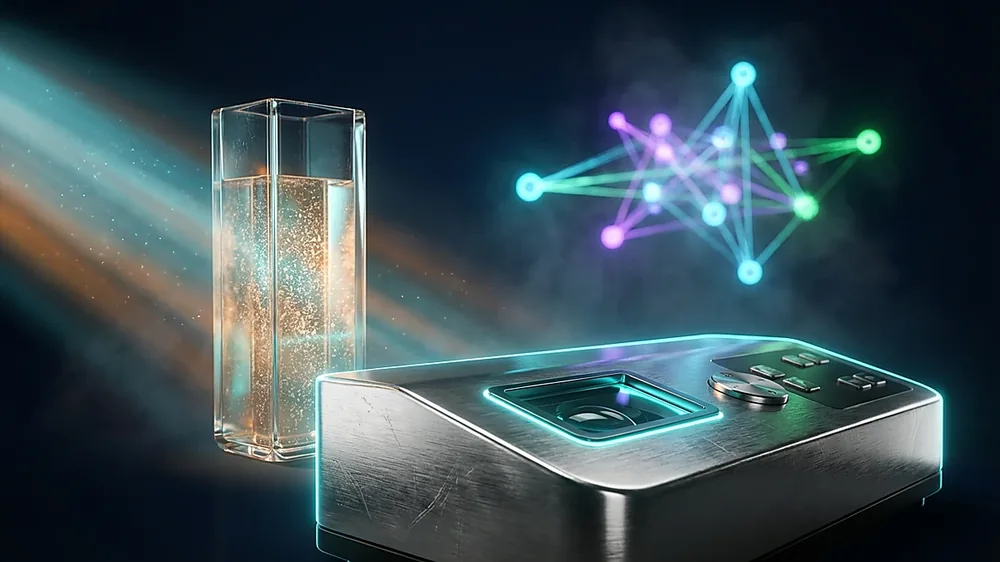 NIR spectroscopy hardware connected to chemometrics software showing why raw spectra require processing before usable results are delivered